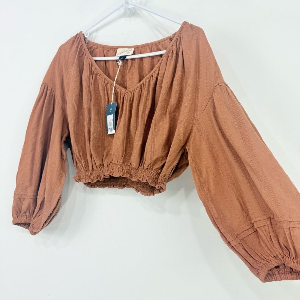 Universal Thread Rust Brown Cropped Puff Sleeve Peasant Blouse NEW - Picture 4 of 13